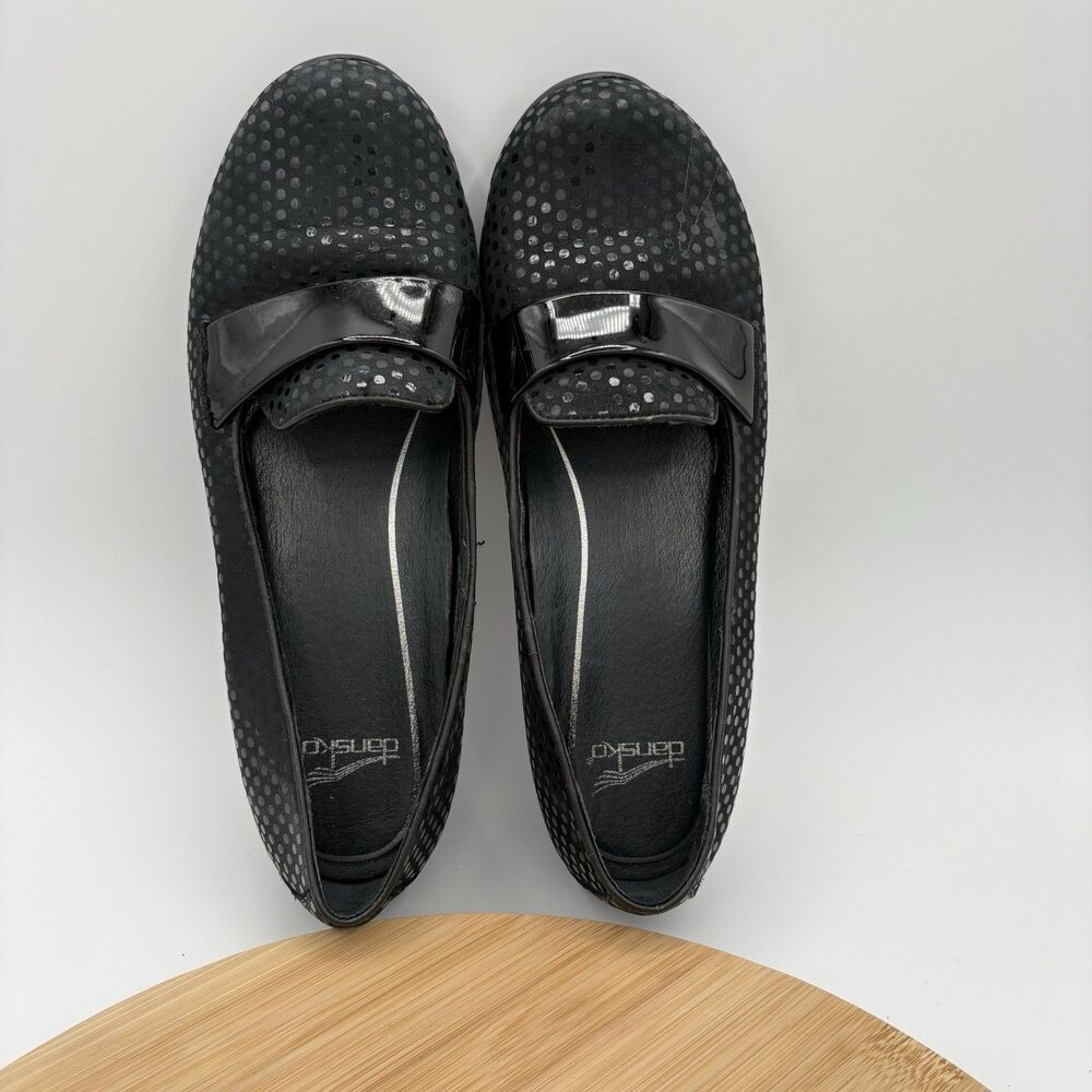 Dansko Olsana Loafers Womens 38 US 7-7.5 Black Leather Polka Dot Comfort